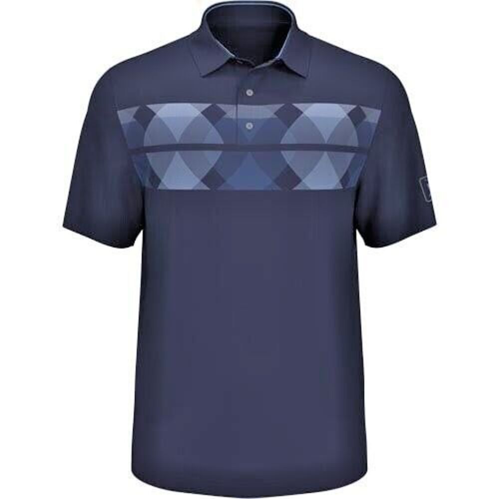 PGA TOUR Men's Argyle Print Short Sleeves Performance Golf Polo Shirt Navy XXL